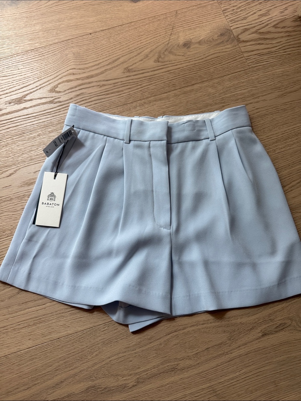 Babaton Pale Blue High-Rise Pleated Women's Shorts